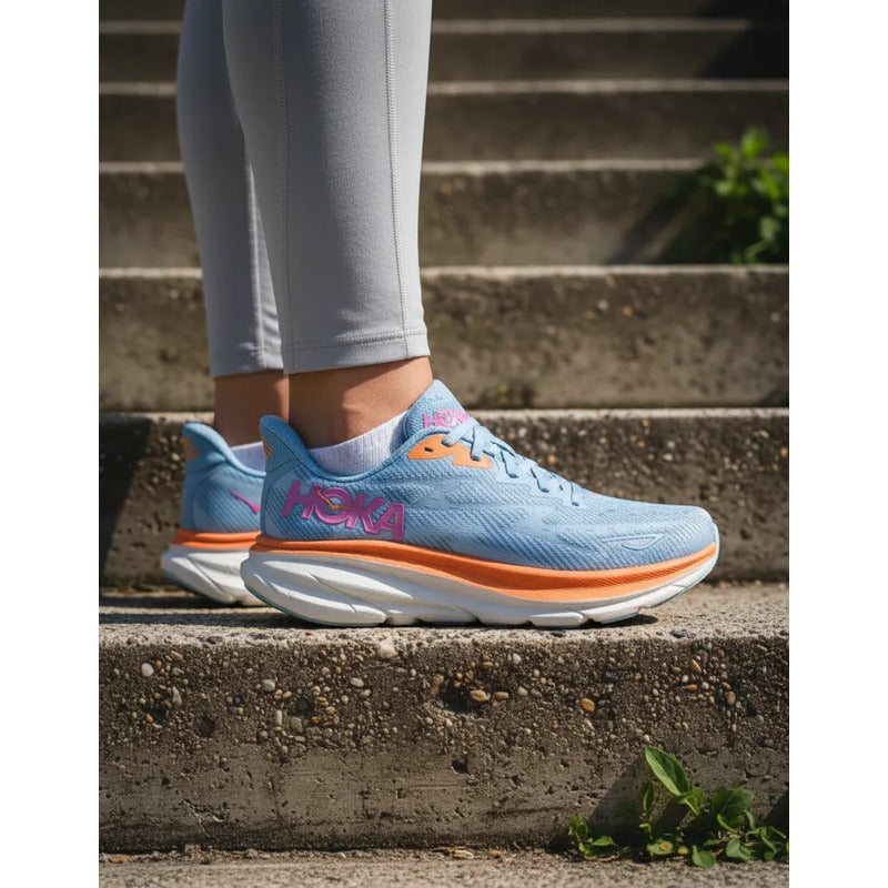 Tenis Hoka Clifton 9 Amortiguación Máxima Confortables Celeste Lisa 5.5 Us