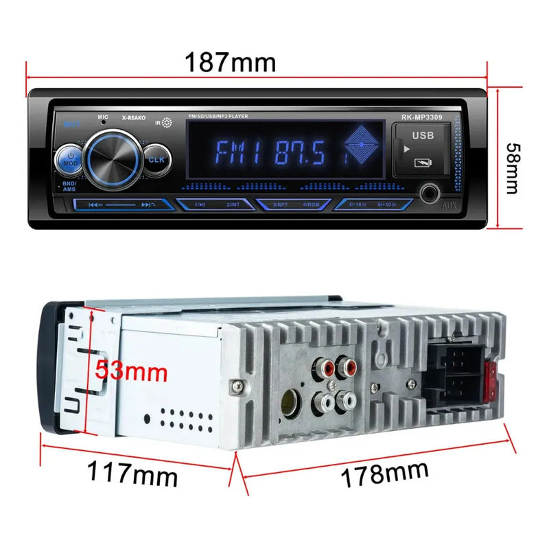 Autoestéreo Bluetooth Reako Usb Sd Aux Control Remoto
