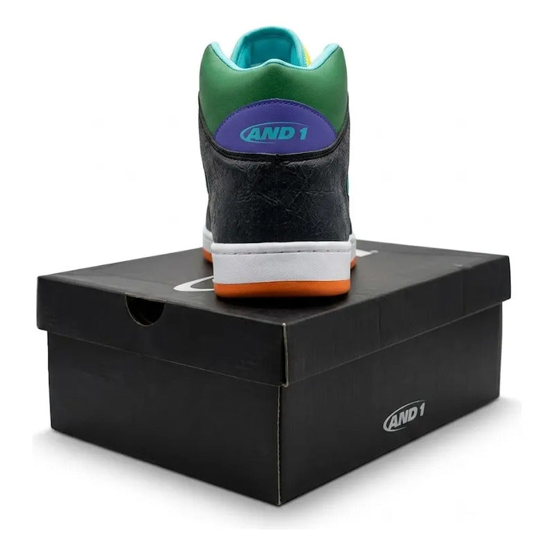Tenis And1 Slam Mid Tpr Negro Con Morado Amarillo Y Verde Lisa 8 Us