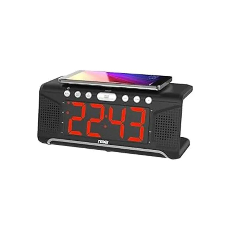 Naxa Electronics Nrc-190 Dual Despertador Con Función De Qi Negro