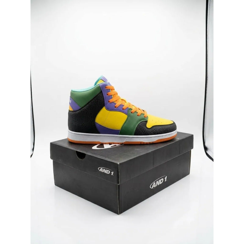 Tenis And1 Slam Mid Tpr Negro Con Morado Amarillo Y Verde Lisa 8 Us