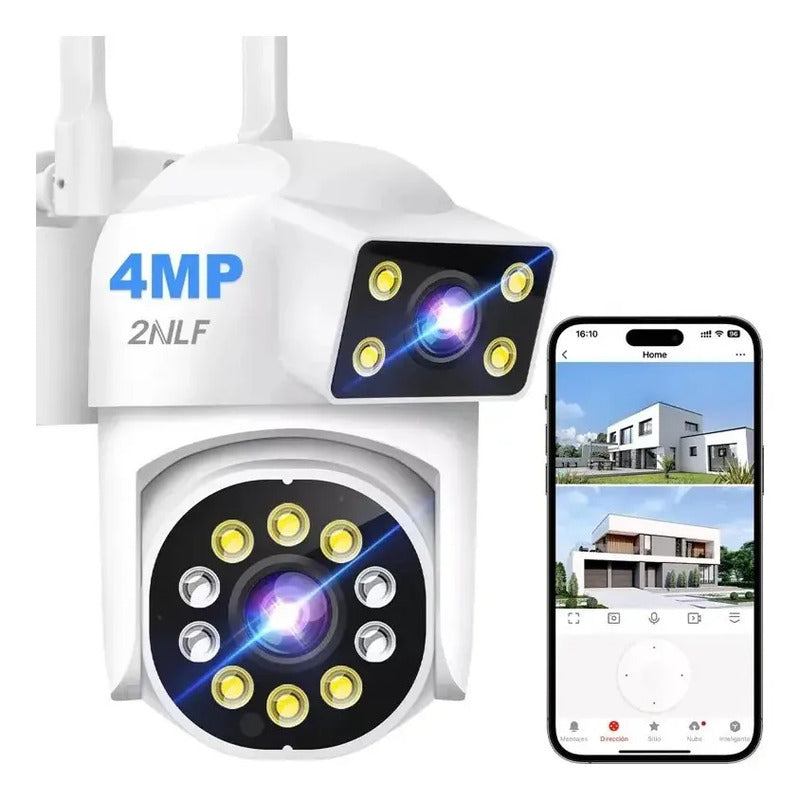 Cámara De Vigilancia Wifi Con Doble Lente Y Visión Nocturna Blanco