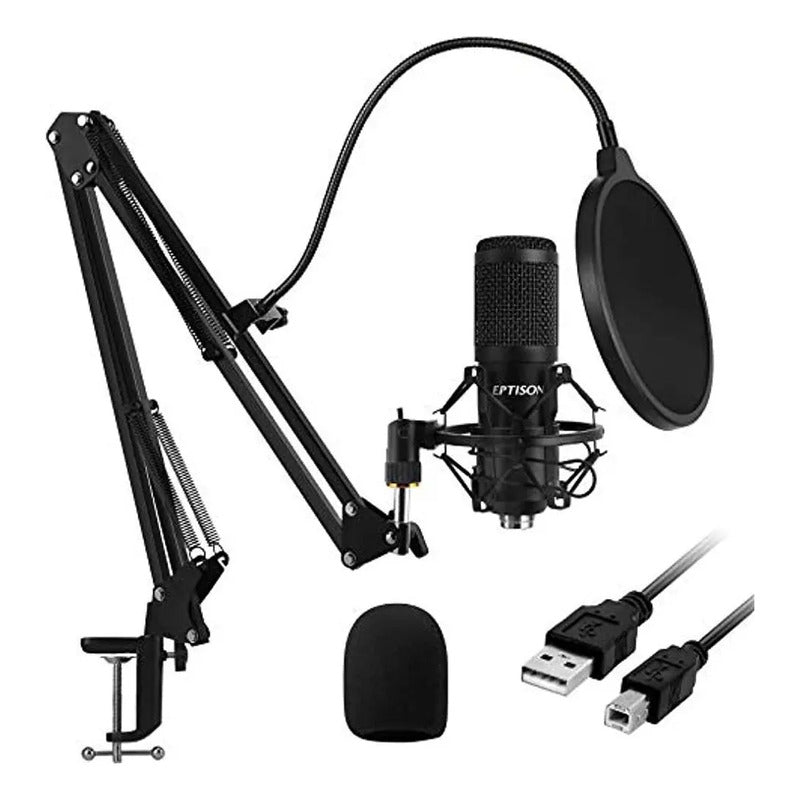 Micrófono De Condensador Usb, Eptison 192khz / 24bit Kit De Negro