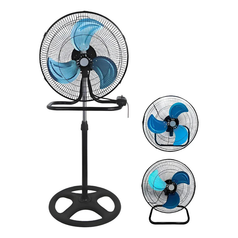 Ventilador 3 En 1 Piso Pared Y Pedestal 18 Pulgadas 45 Cm 50 Hz/60 Hz Negro Azul Metal 3