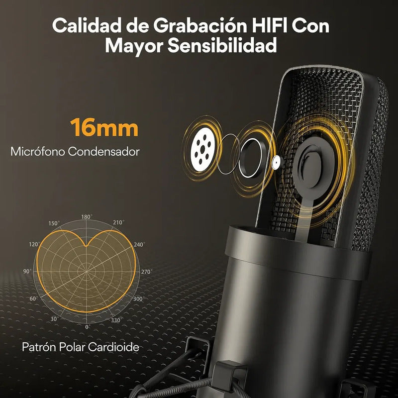 Micrófono Condensador Usb, Eptison 192khz / 24bit Kit Negro