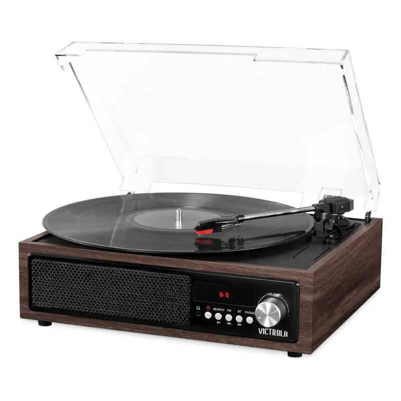 Victrola Reproductor De Grabación Bluetooth 3 En 1 Con Altavoces Integrados Y Tocadiscos De 3 Velocidades, Espresso Marrón