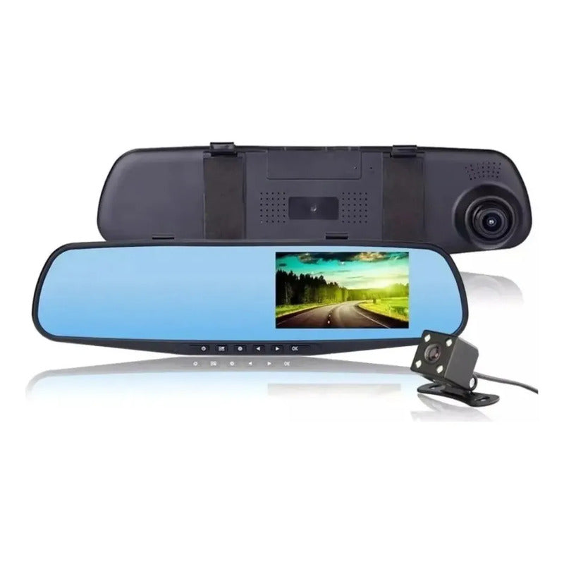 Espejo Retrovisor Dvr Universal 2 Camaras Delantera Reversa