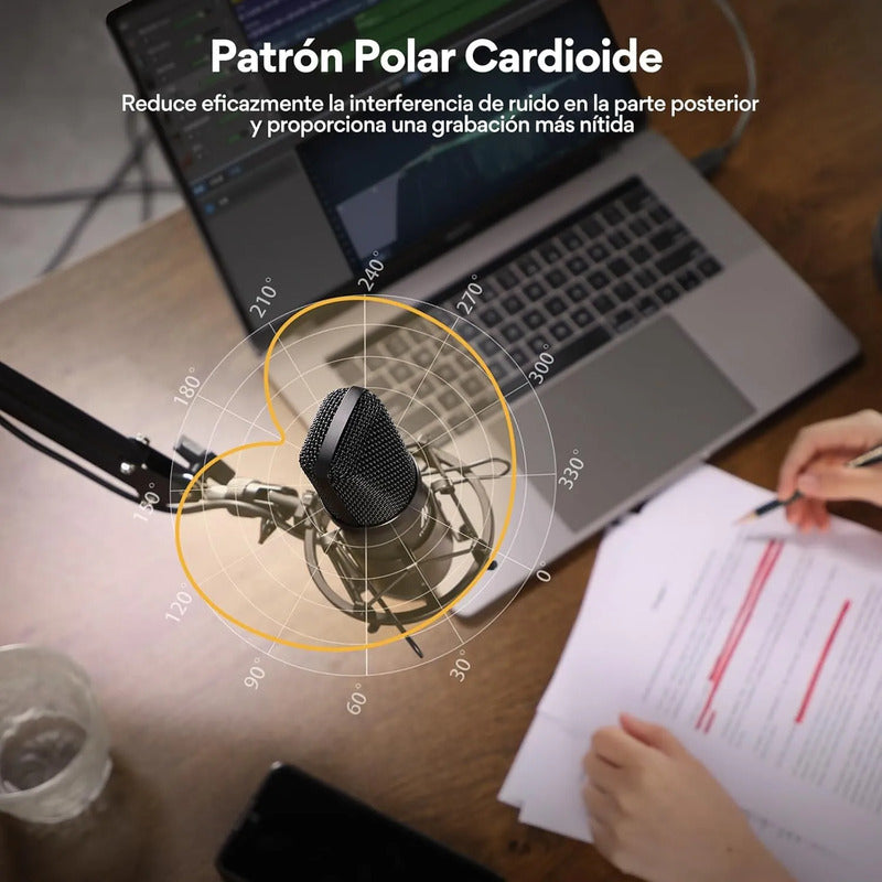 Micrófono Condensador Usb, Eptison 192khz / 24bit Kit Negro