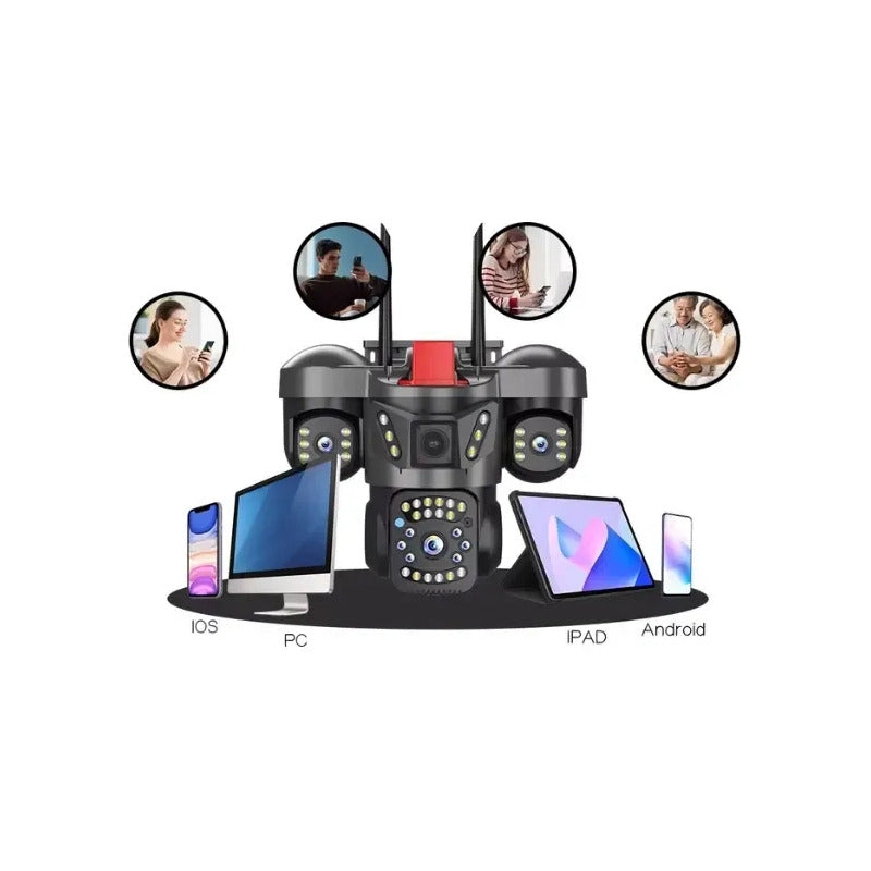 Cámara De Seguridad 3 Lentes 1080p Wi-fi Exterior Nocturna Negro