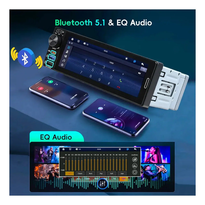 Autoestéreo 1 Din 6.5 Pulgadas Mirrorlink Carplay Bluetooth Negro