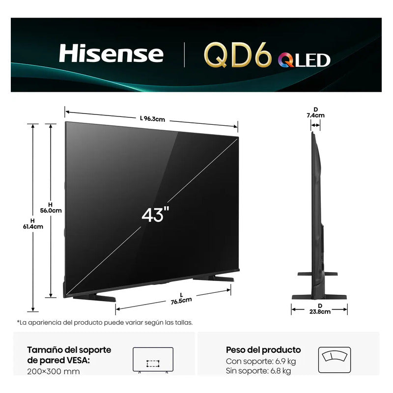 Hisense Smart Tv Pantalla 43 Pulgadas Qled 43qd6qfm Fire Tv