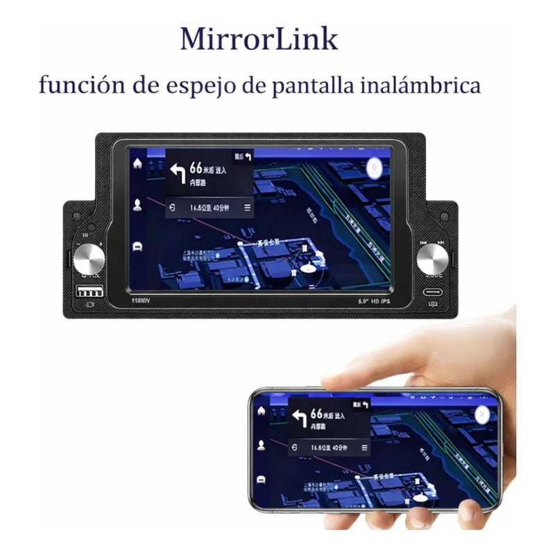 Autoestéreo Bluetooth 1 Din 5.9 Pulgadas Carplay Android Negro