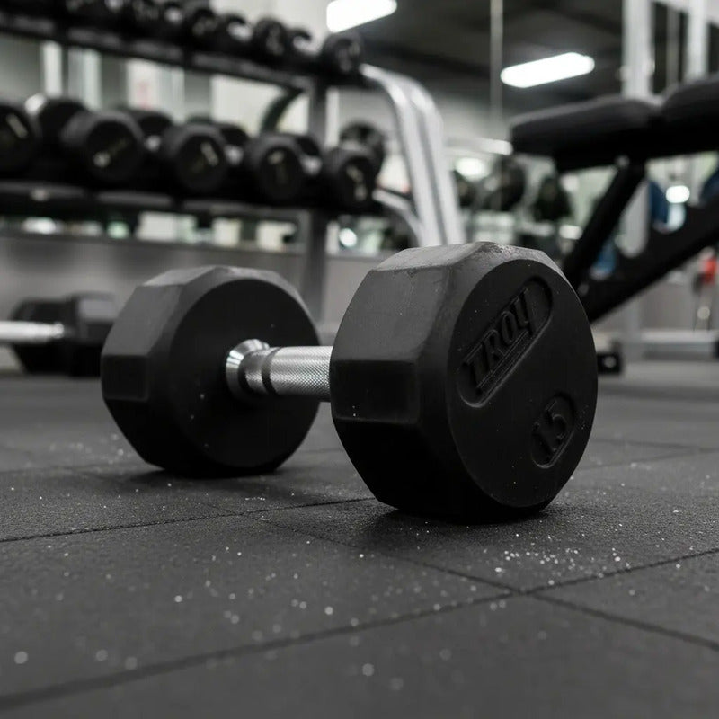 Par De Mancuernas Troy 15 Lb Sided Rubber Dumbell Color Con Plateado