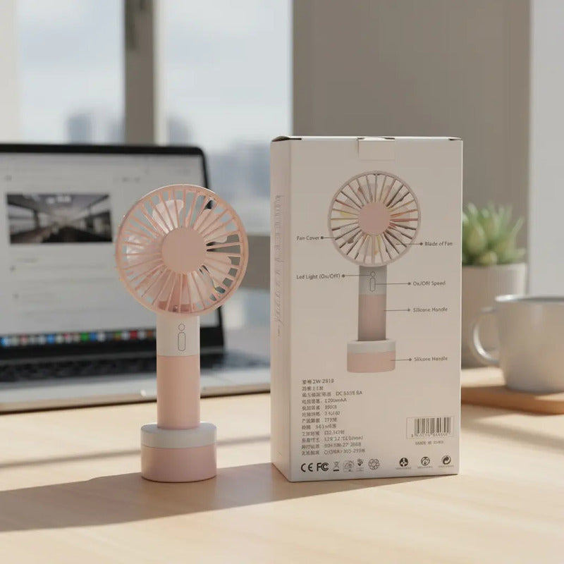 Mini Ventilador De Escritorio Con Luz Led Blanco Plástico 7