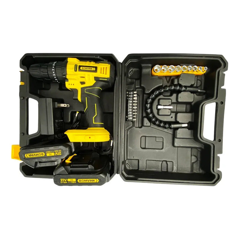 Taladro Atornillador Bomvink Electrico Bom-9969 12v Bateria Negro Con Amarillo 50 Hz/ 60 Hz
