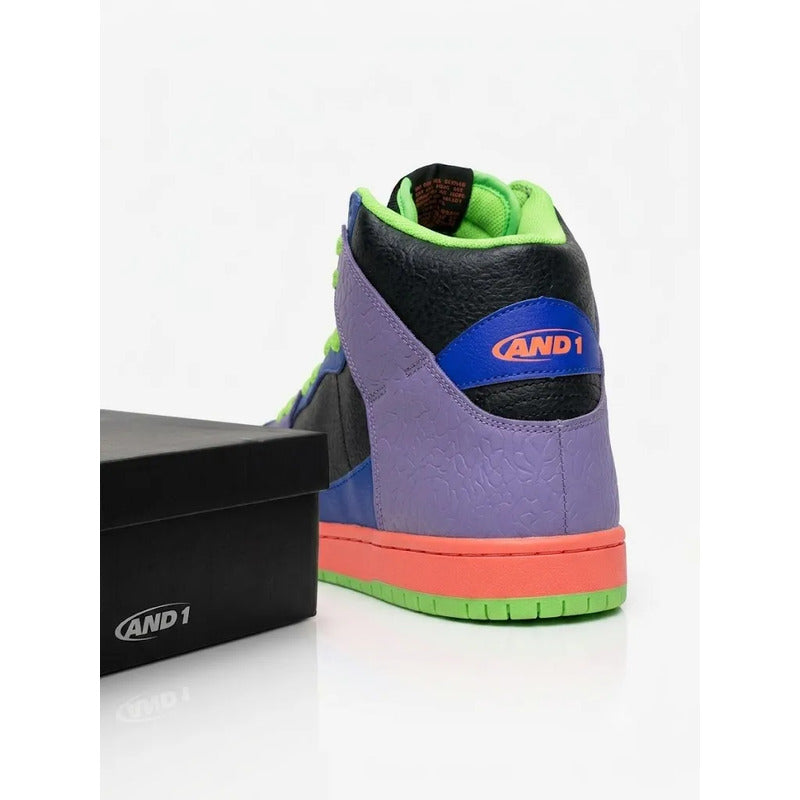 Tenis And1 Slam Mid Tpr Morado Con Azul Y Negro Lisa 9.5 Us
