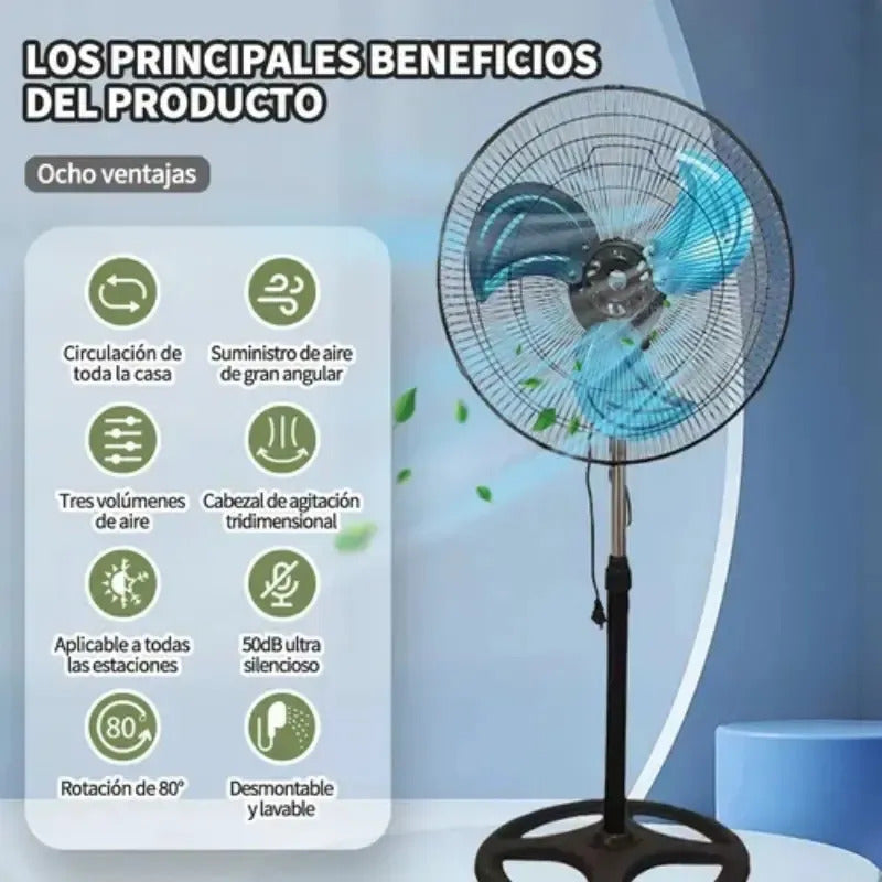 Ventilador 3 En 1 Piso Pared Y Pedestal 18 Pulgadas 45 Cm 50 Hz/60 Hz Negro Azul Metal 3