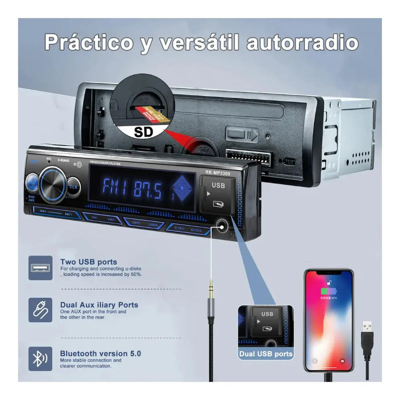 Autoestéreo Bluetooth Reako Usb Sd Aux Control Remoto