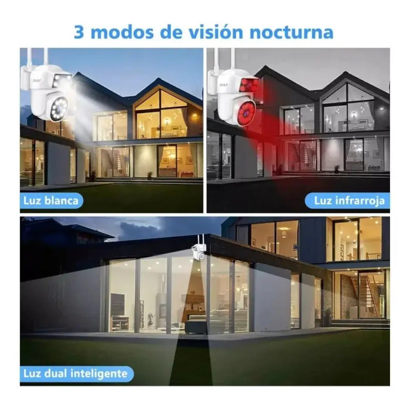 Cámara De Vigilancia Wifi Con Doble Lente Y Visión Nocturna Blanco