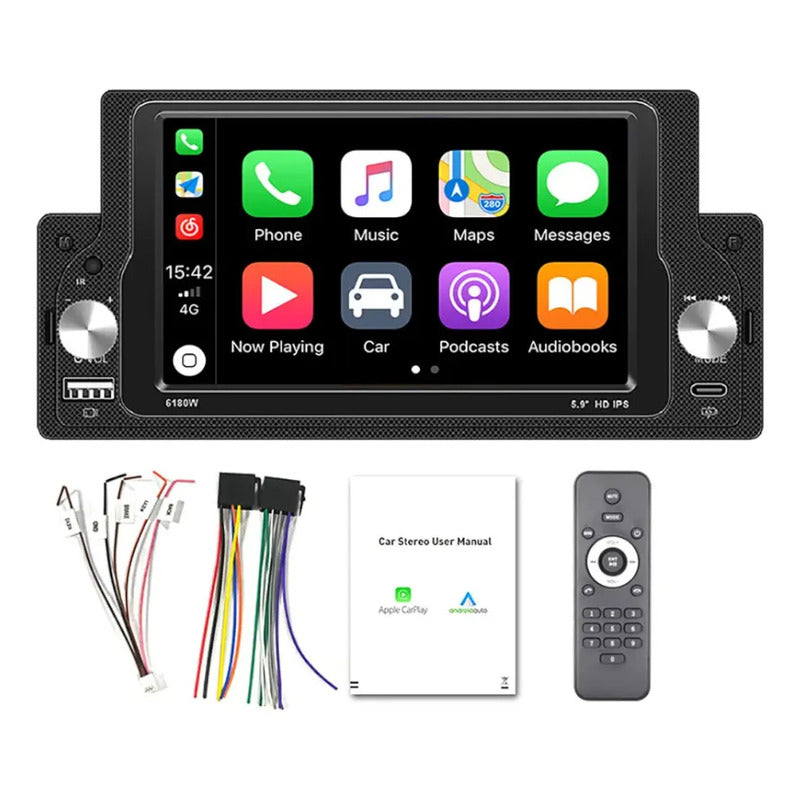 Autoestéreo Bluetooth 1 Din 5.9 Pulgadas Carplay Android Negro