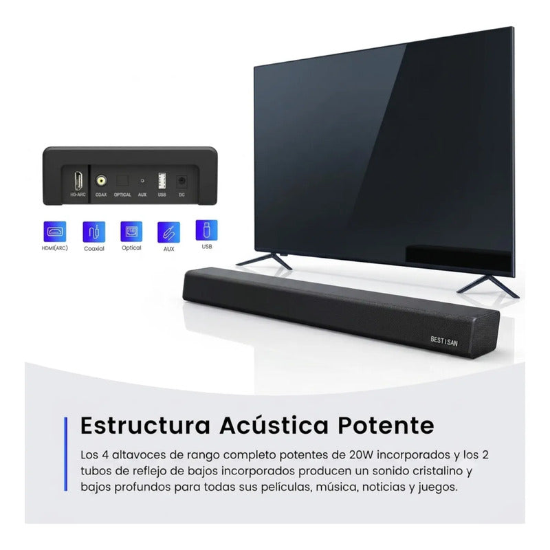 Barra De Sonido Bluetooth Bestisan Se05p Home Teather Soundb Negro 50hz 20khz