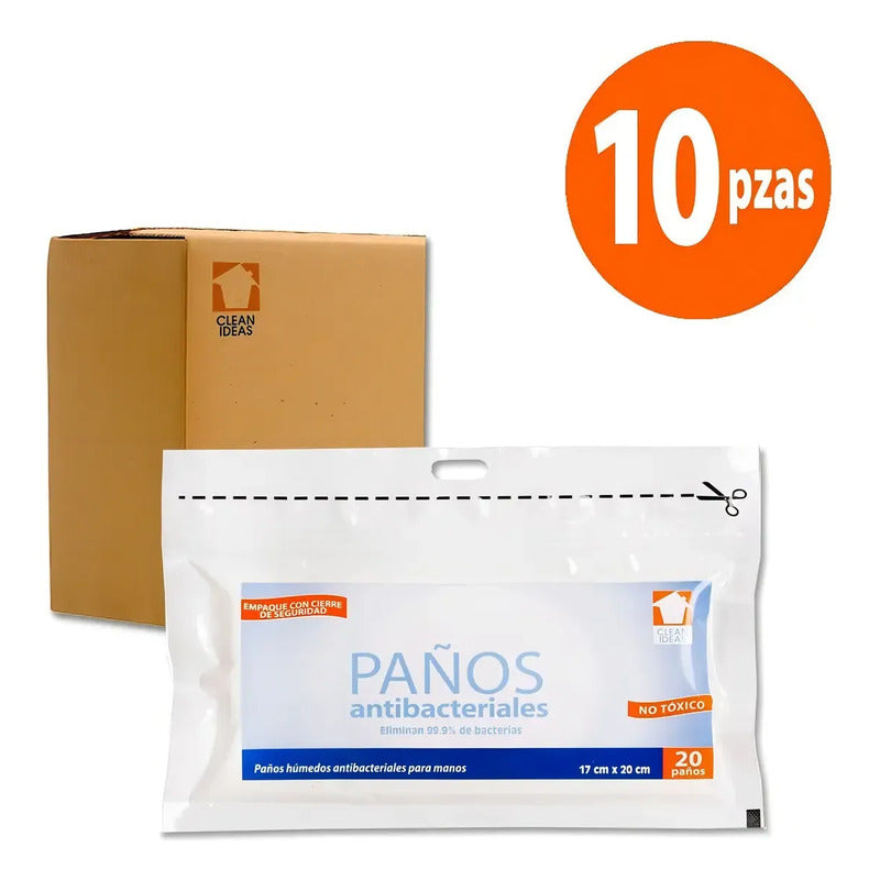 Toallitas Húmedas Antibacteriales 10 Paquetes De 20 Paños