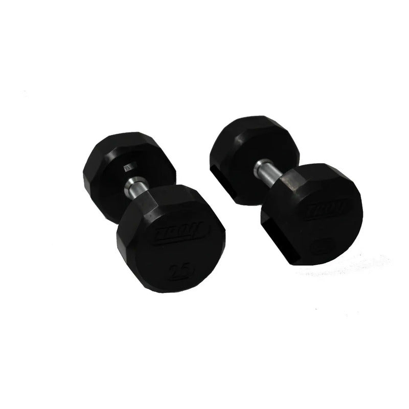 Mancuernas Troy 25 Lb Sided Rubber Dumbell Negro Con Plateado