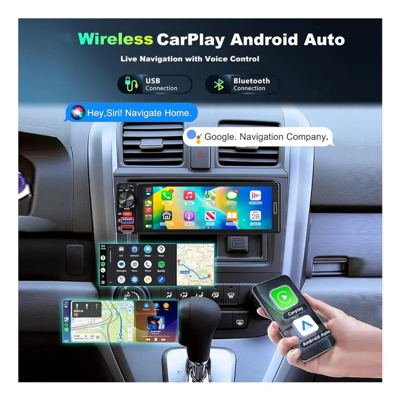 Autoestéreo 1 Din 6.5 Pulgadas Mirrorlink Carplay Bluetooth Negro