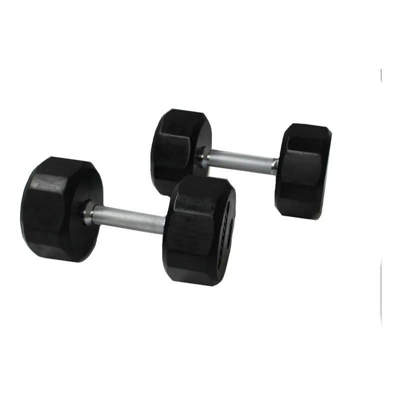 Mancuernas Troy 25 Lb Sided Rubber Dumbell Negro Con Plateado