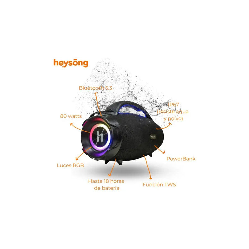 Bocina Heysong Bang Portátil Con Sonido Potente Negro