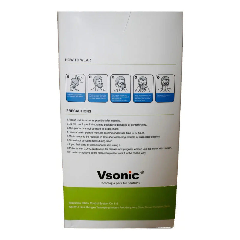 Cubrebocas Vsonic Kn95 Blanco Pack 10 Unidades 5 Capas Alta Filtración