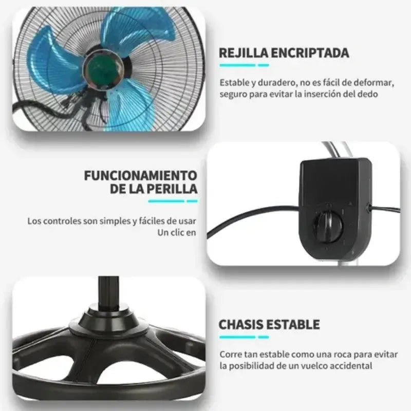 Ventilador 3 En 1 Piso Pared Y Pedestal 18 Pulgadas 45 Cm 50 Hz/60 Hz Negro Azul Metal 3