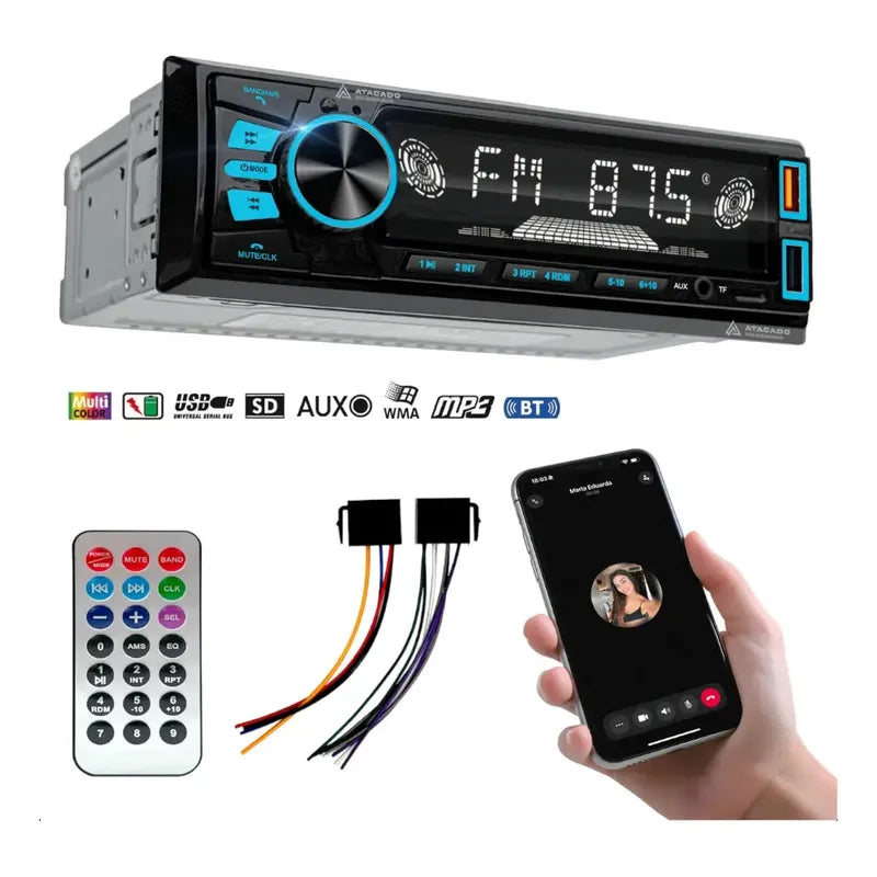 Autoestereo Bluetooth Usb Aux Lelong Le-6843 Multicolor