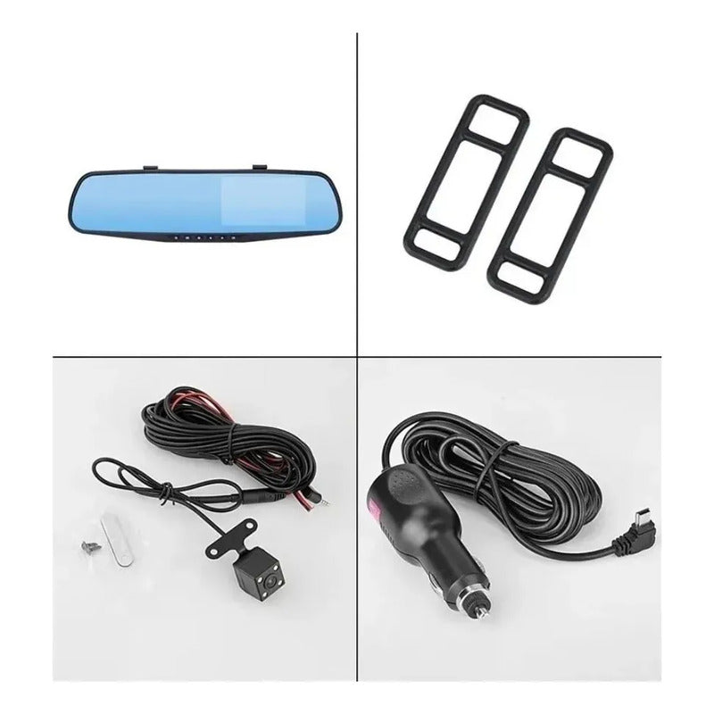 Espejo Retrovisor Dvr Universal 2 Camaras Delantera Reversa