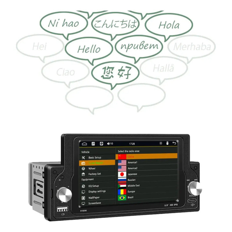 Autoestéreo Bluetooth 1 Din 5.9 Pulgadas Carplay Android Negro