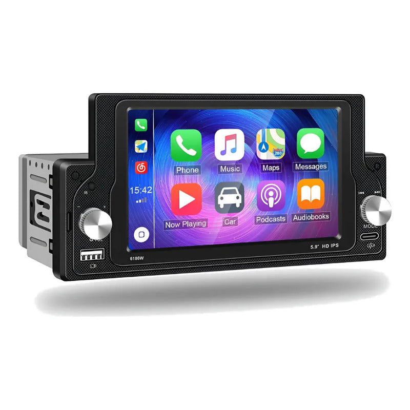 Autoestéreo Bluetooth 1 Din 5.9 Pulgadas Carplay Android Negro