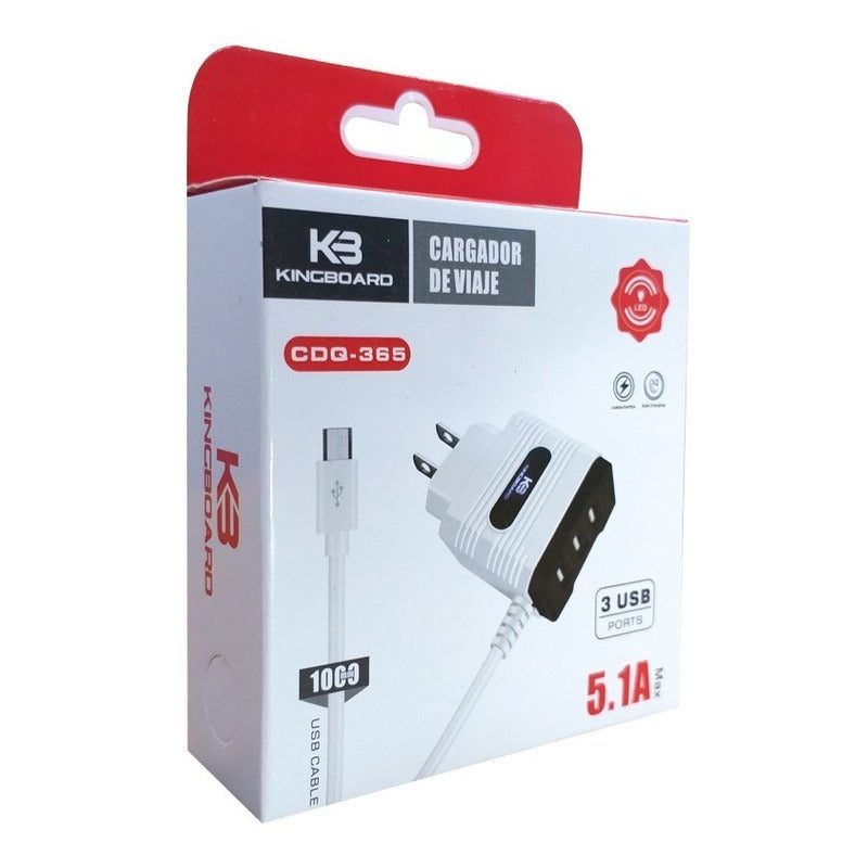 Cargador De Viaje 3 Puertos Usb 5.1a Max