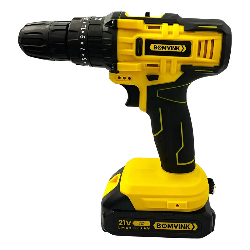 Taladro Atornillador Bomvink  Electrico Bom-9969 12v Bateria Negro Con Amarillo 50 Hz/ 60 Hz