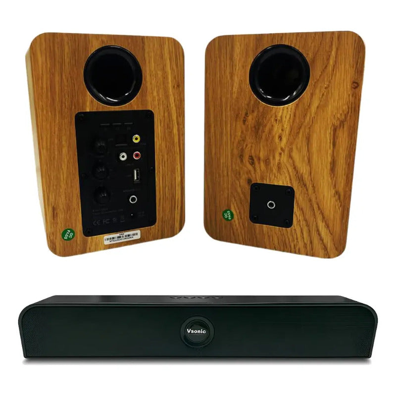 Bocinas Bluetooth Bestisan Sr04 + Barra De Regalo Marrón
