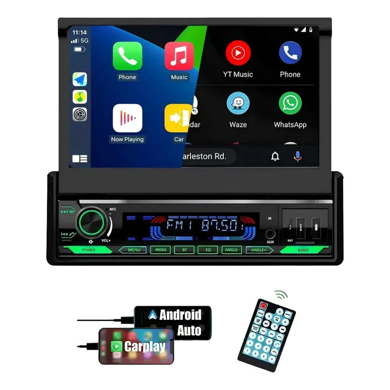 Autoestéreo 7 Pulgadas Retráctil 1 Din Carplay Bluetooth Negro