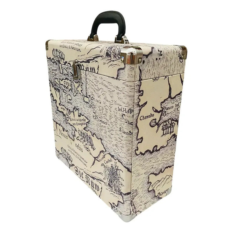 Portadiscos Vitrola Vsc-20 Beige Con Negro (mapamundi) Mapamundi / Vintage