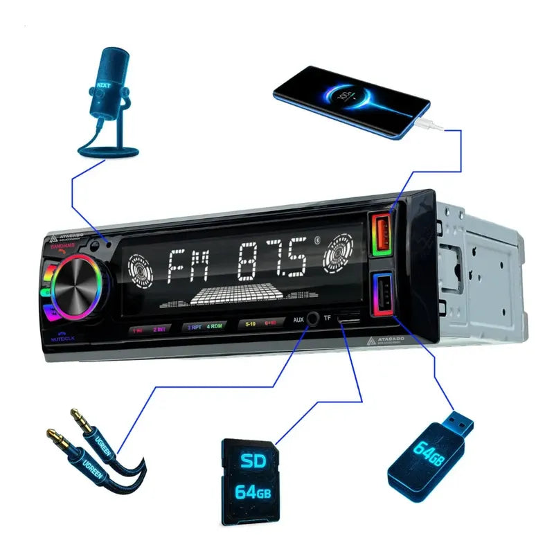 Autoestereo Bluetooth Usb Aux Lelong Le-6843 Multicolor
