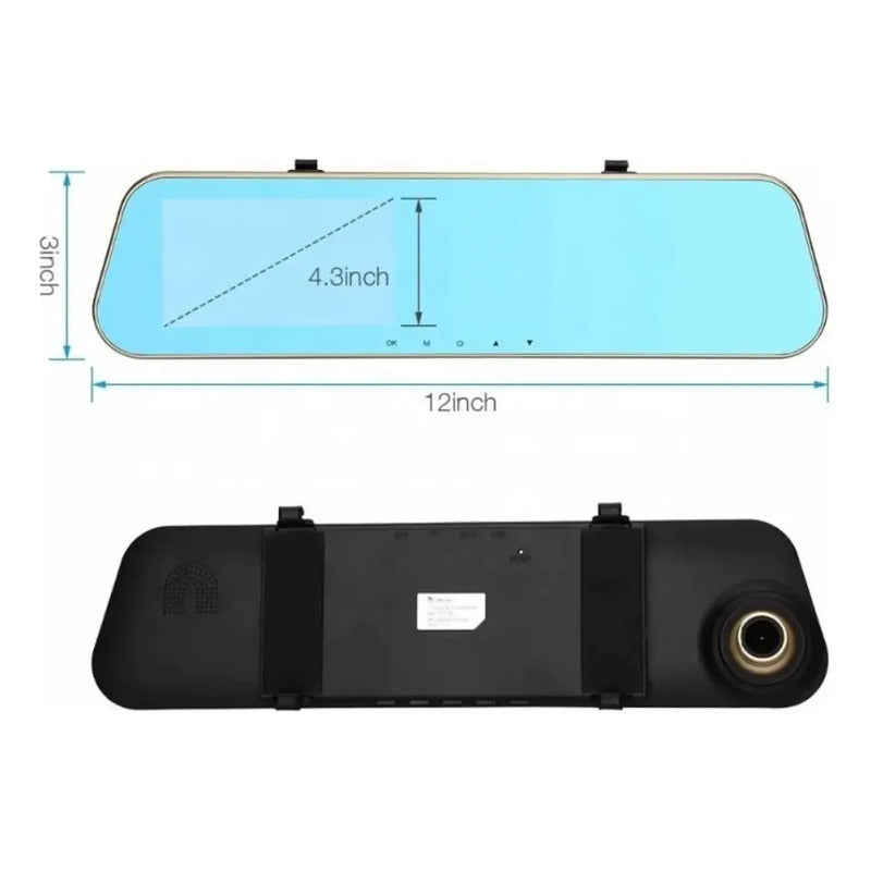 Espejo Retrovisor Dvr Universal 2 Camaras Delantera Reversa