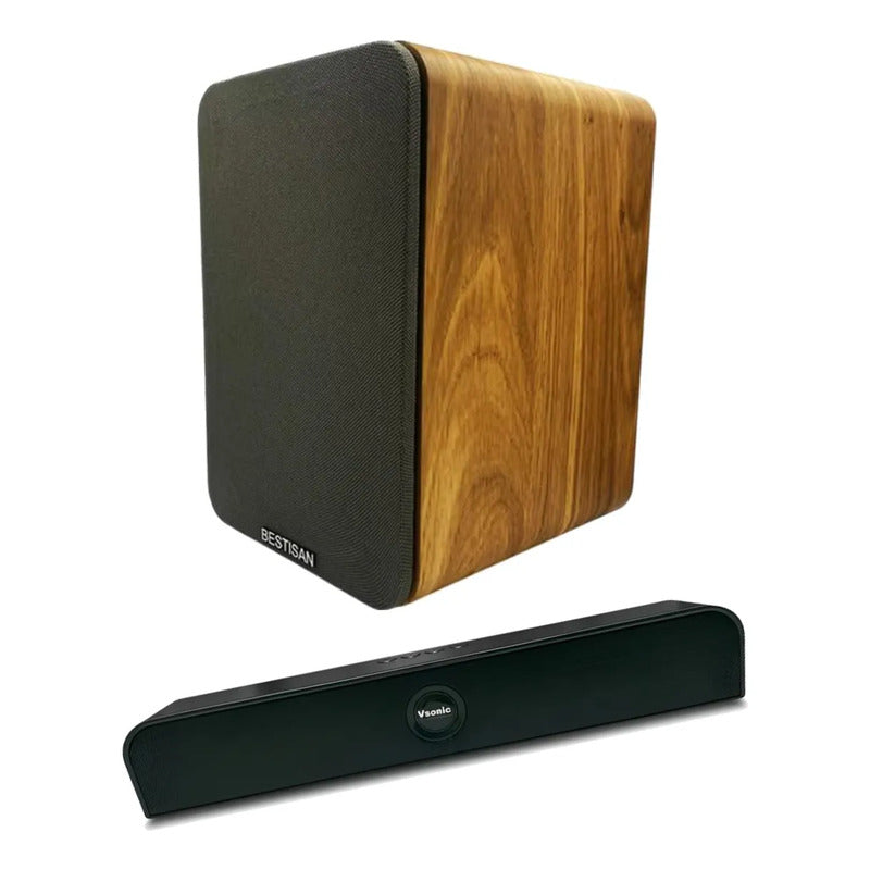 Bocinas Bluetooth Bestisan Sr04 + Barra De Regalo Marrón