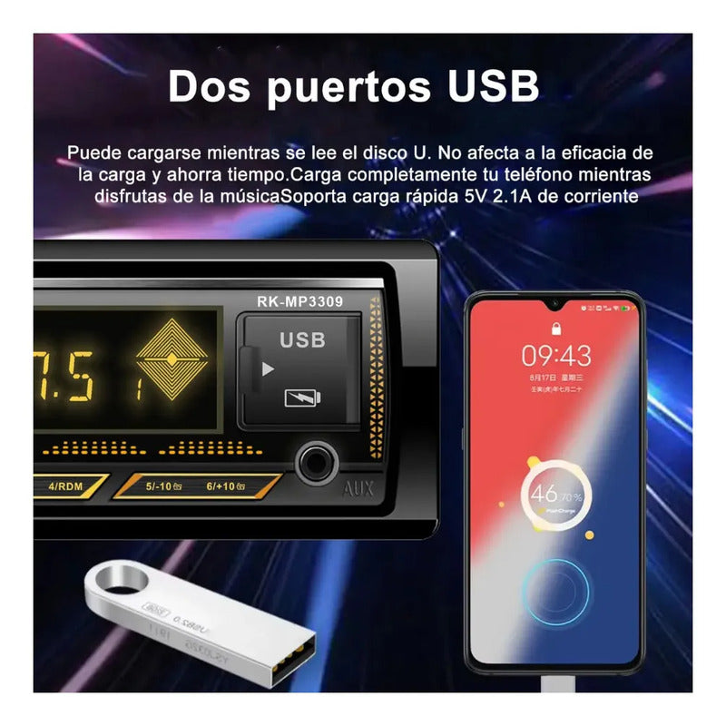 Autoestéreo Bluetooth Reako Usb Sd Aux Control Remoto