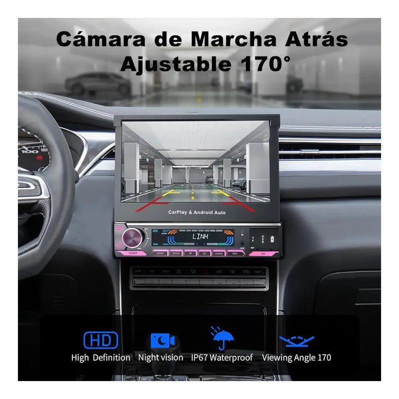 Autoestéreo 7 Pulgadas Retráctil 1 Din Carplay Bluetooth Negro