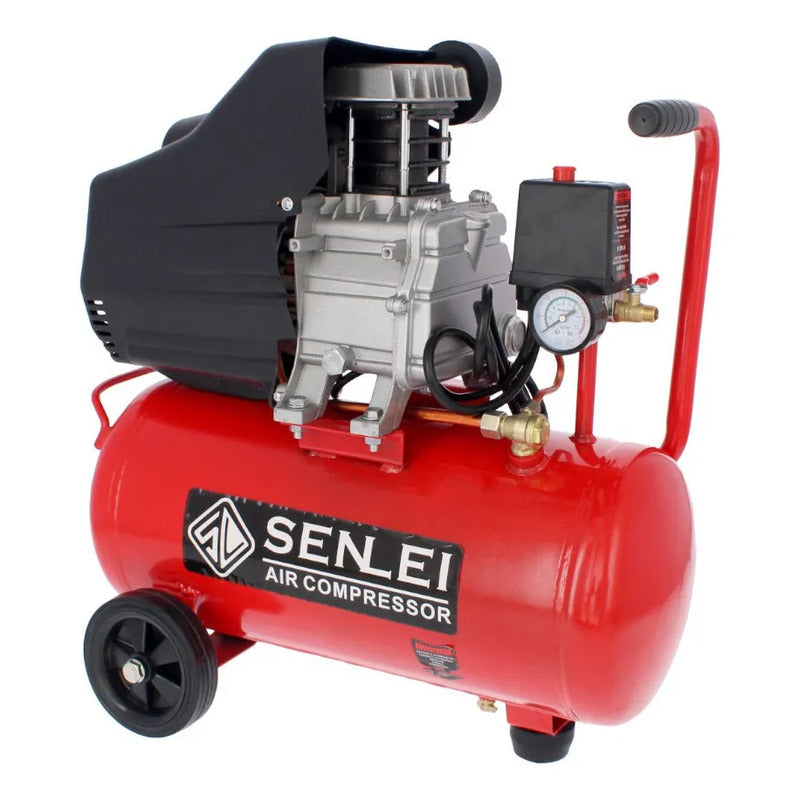 Compresor De Aire 24 Litros 1,100w Senlei Bm2024 Rojo 60 Hz Monofásica