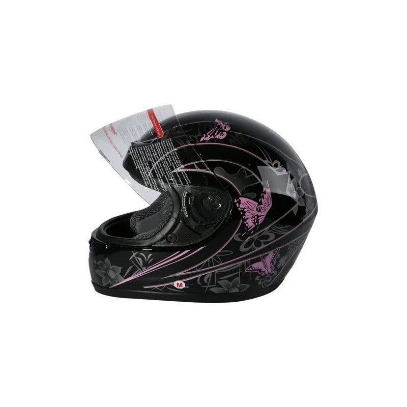 Casco Diseño De Mariposa,  Negro/rosa, Fibra De Carbono,