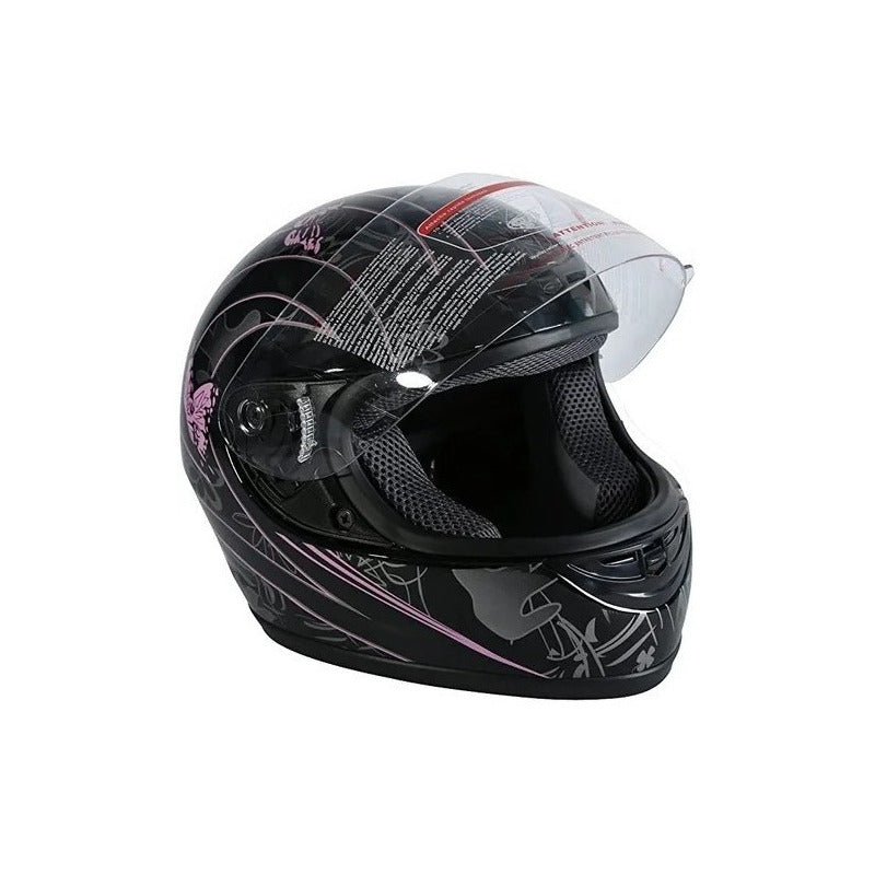 Casco Diseño De Mariposa,  Negro/rosa, Fibra De Carbono,