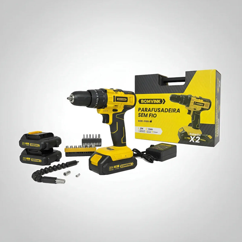 Taladro Atornillador Bomvink  Electrico Bom-9969 12v Bateria Negro Con Amarillo 50 Hz/ 60 Hz